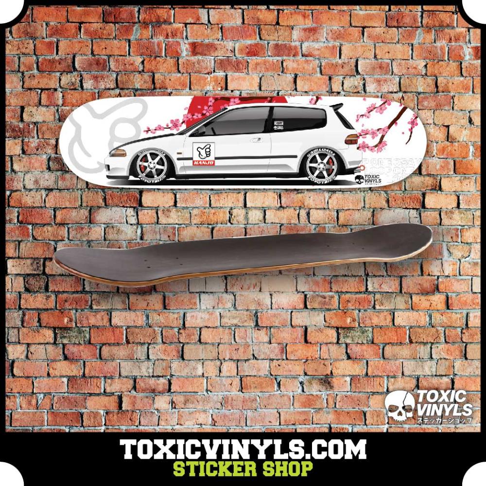 Honda CIvic EG6 with cherry blossom JDM skate deck wall art