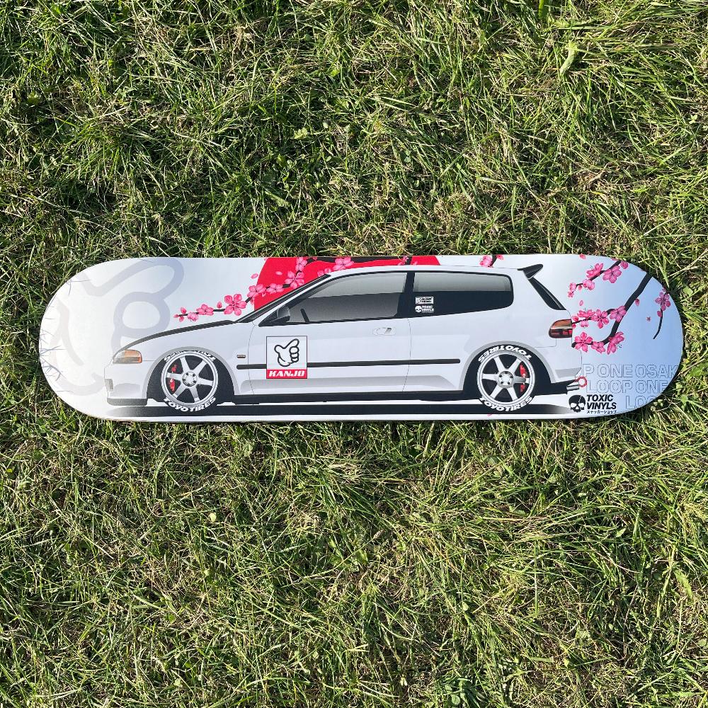 Honda CIvic EG6 with cherry blossom JDM skate deck wall art