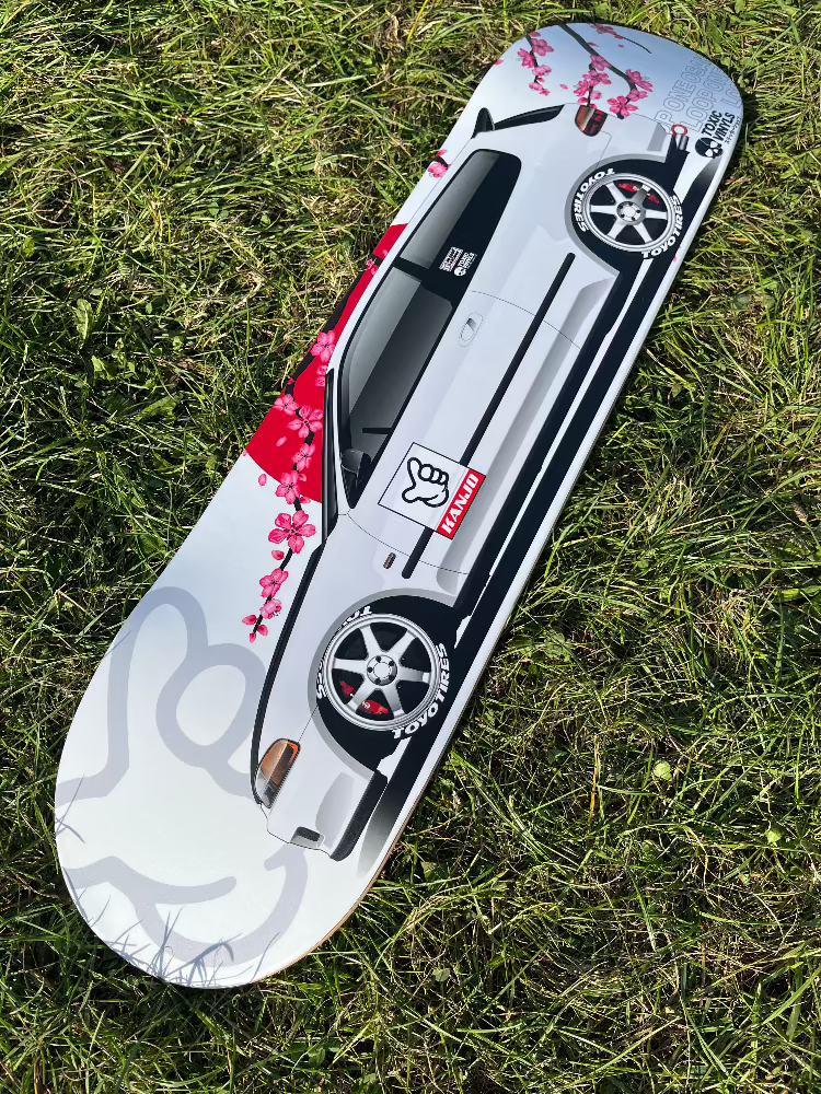 Honda CIvic EG6 with cherry blossom JDM skate deck wall art