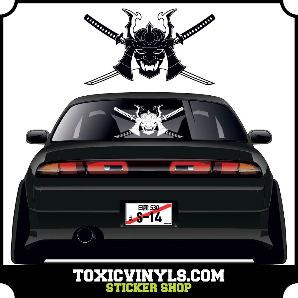 JDM Samurai with katana swords large rear window graphic