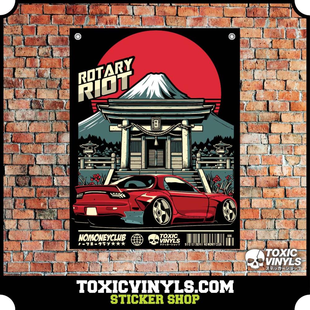 Workshop Banner Mazda Rx7 with mount Fuji   retro style