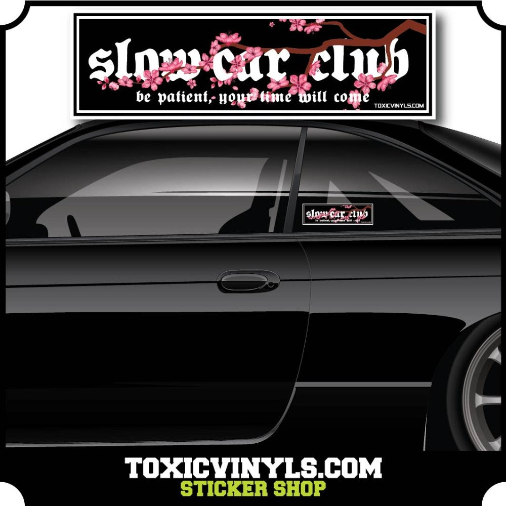 JDM slap stickers slow car club with cherry blossom